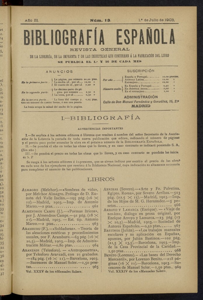 Miniatura de Bibliografía Española del 1 de julio de 1903