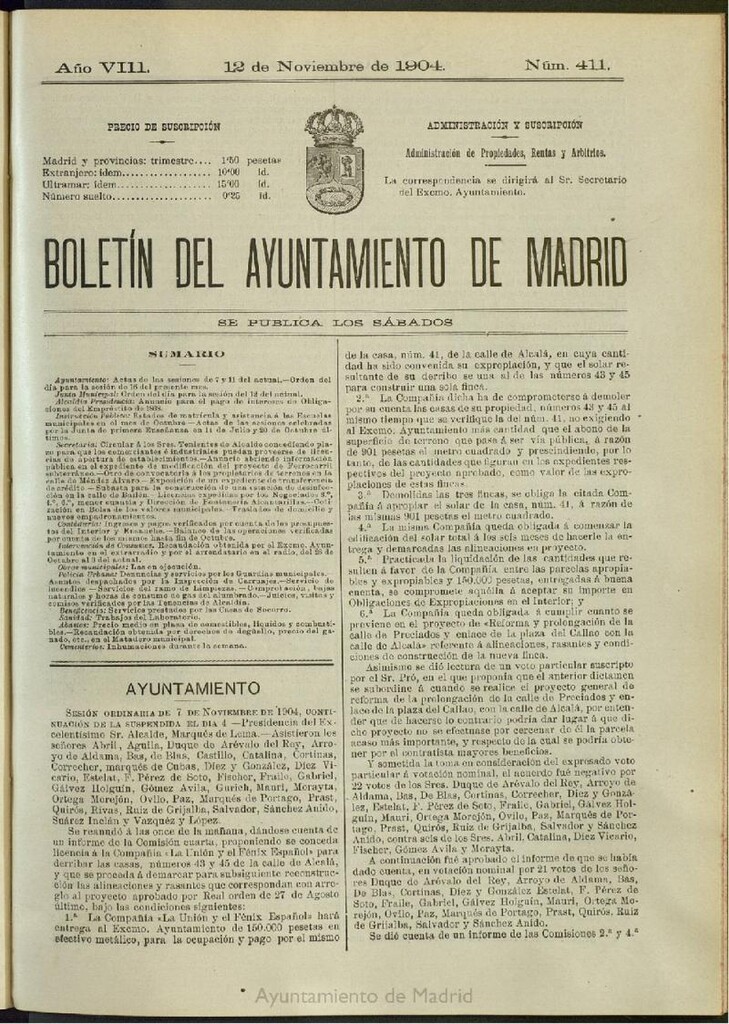Miniatura de Boletín Oficial del Ayuntamiento de Madrid del 12 de noviembre de 1904, nº 411