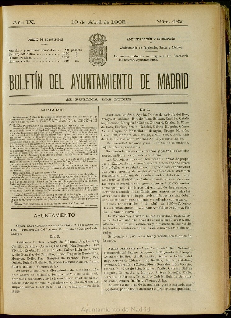Miniatura de Boletín Oficial del Ayuntamiento de Madrid del 10 de abril de 1905, nº 432
