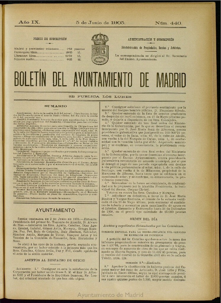 Miniatura de Boletín Oficial del Ayuntamiento de Madrid del 5 de junio de 1905, nº 440