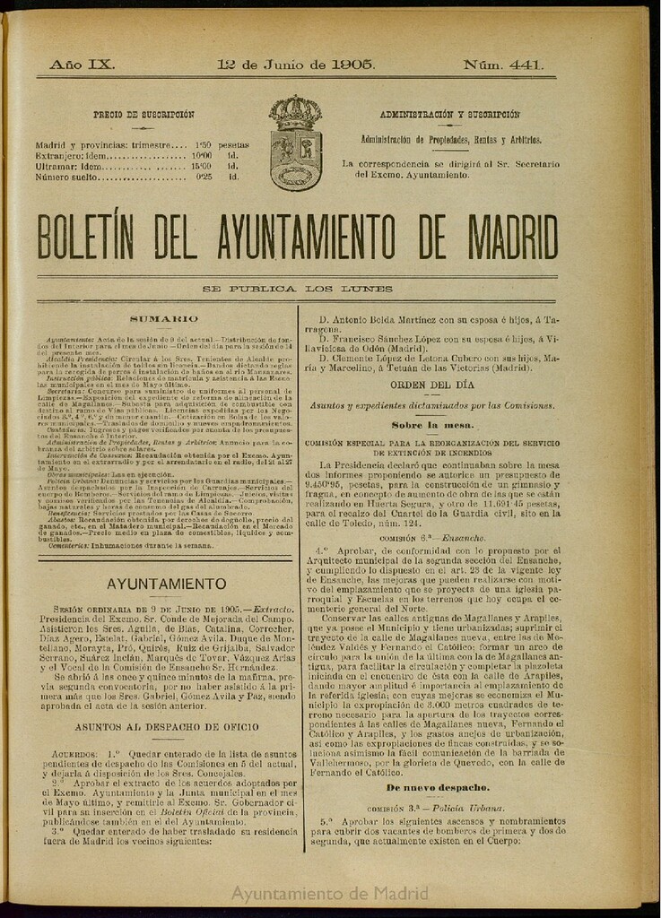 Miniatura de Boletín Oficial del Ayuntamiento de Madrid del 12 de junio de 1905, nº 441