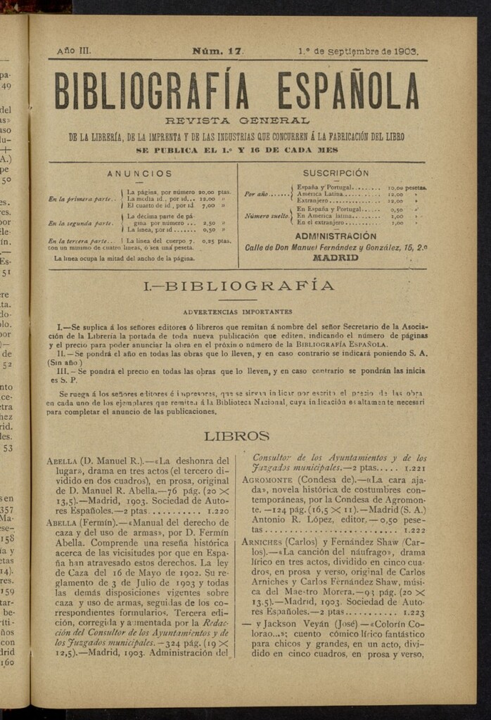 Miniatura de Bibliografía Española del 1 de septiembre de 1903