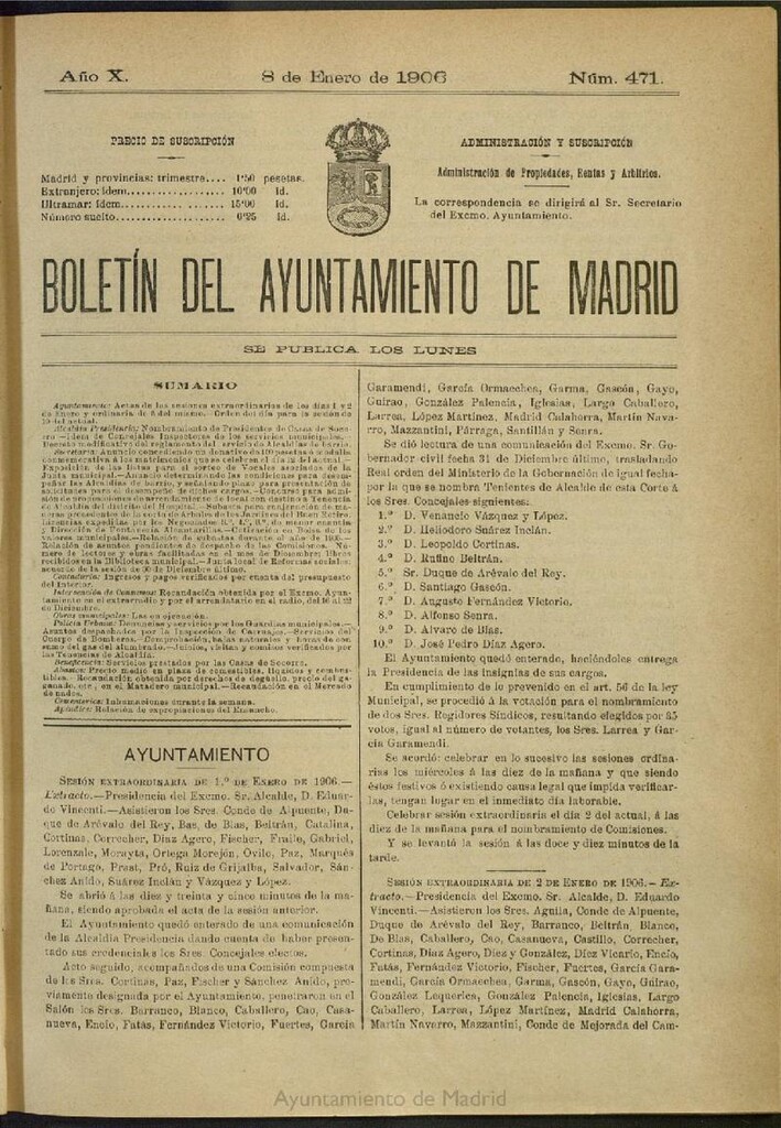 Miniatura de Boletín Oficial del Ayuntamiento de Madrid del 8 de enero de 1906, nº 471