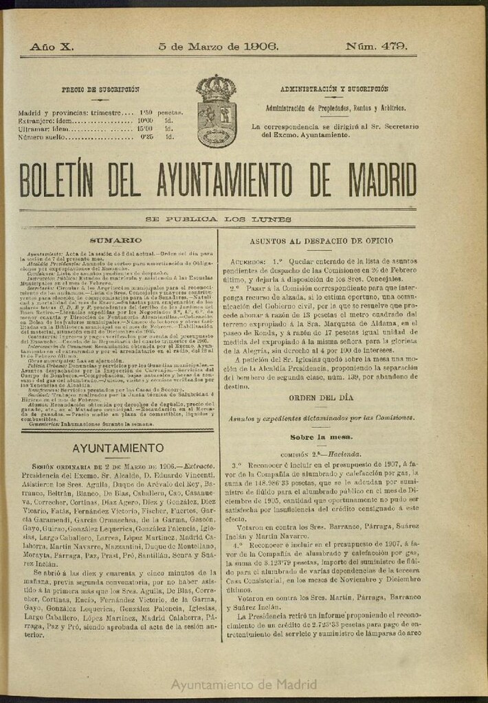 Miniatura de Boletín Oficial del Ayuntamiento de Madrid del 5 de marzo de 1906, nº 479