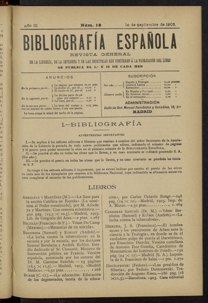Miniatura de Bibliografía Española del 16 de septiembre de 1903