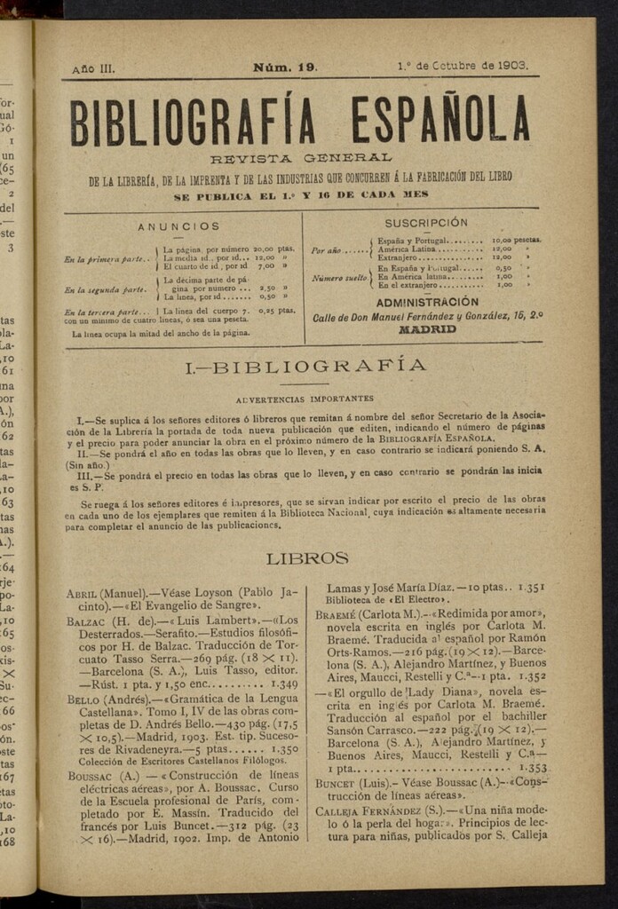 Miniatura de Bibliografía Española del 1 de octubre de 1903