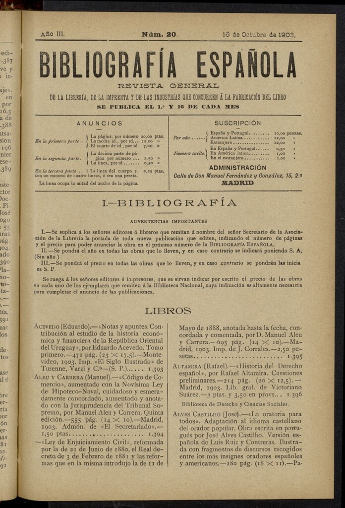 Miniatura de Bibliografía Española del 16 de octubre de 1903