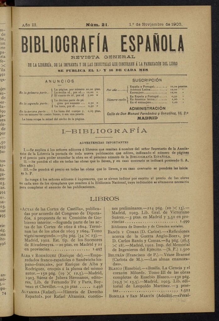 Miniatura de Bibliografía Española del 1 de noviembre de 1903