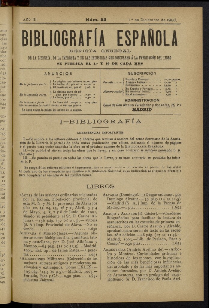 Miniatura de Bibliografía Española del 1 de diciembre de 1903