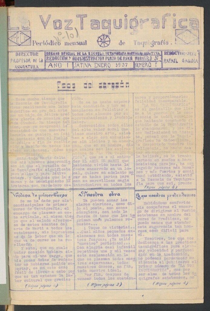 Miniatura de La Voz Taquigráfica : Periódico Mensual de Taquigrafía: Organo Oficial de la Escuela de Taquigrafía Martiniana de Játiva