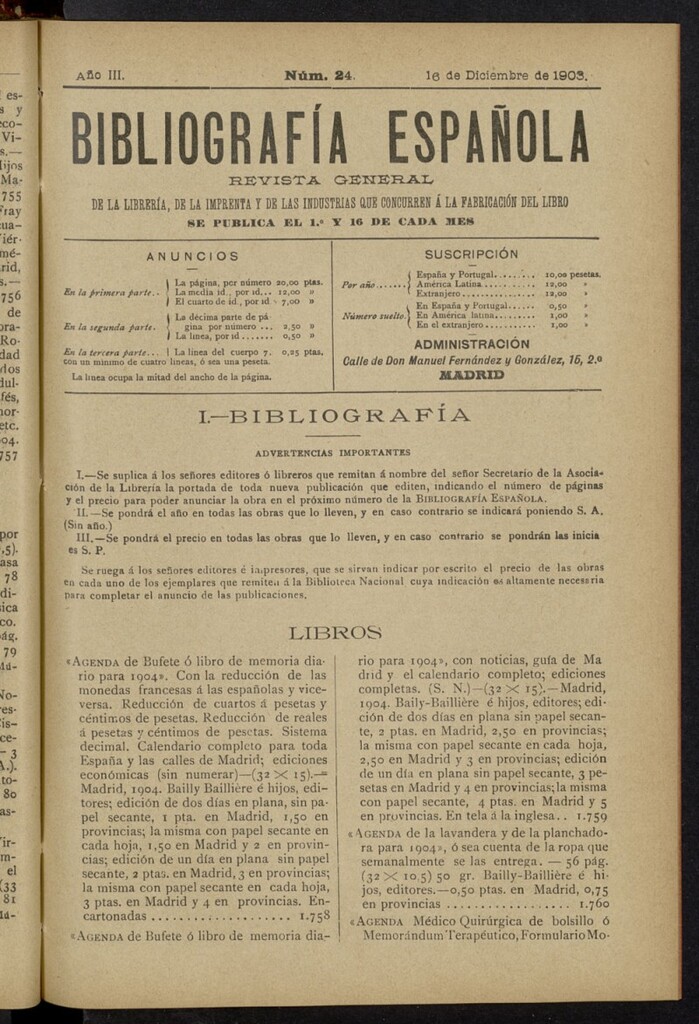 Miniatura de Bibliografía Española del 16 de diciembre de 1903