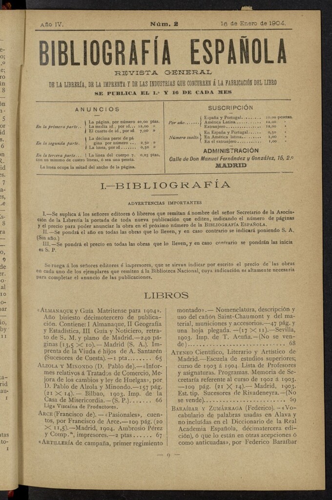 Miniatura de Bibliografía Española del 16 de enero de 1904