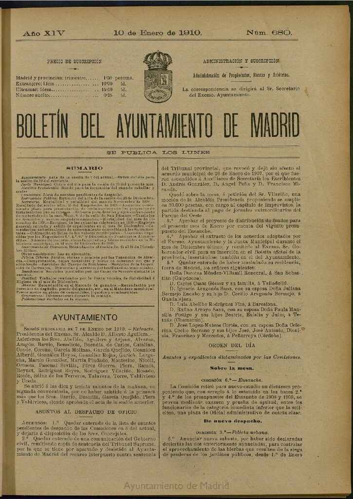 Miniatura de Boletín Oficial del Ayuntamiento de Madrid del 10 de enero de 1910, nº 680