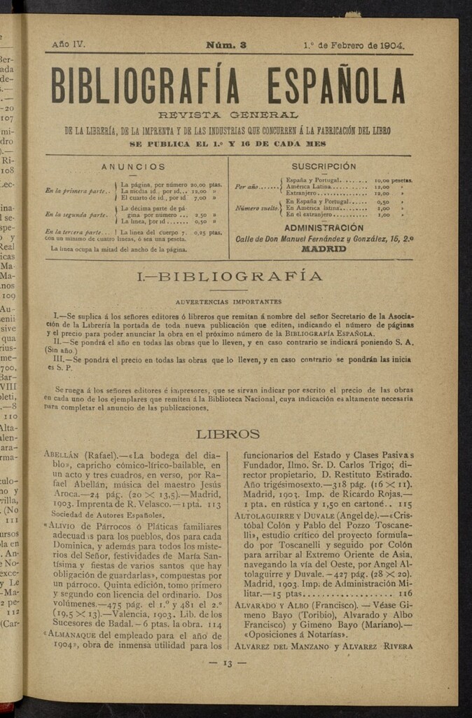 Miniatura de Bibliografía Española del 1 de febrero de 1904