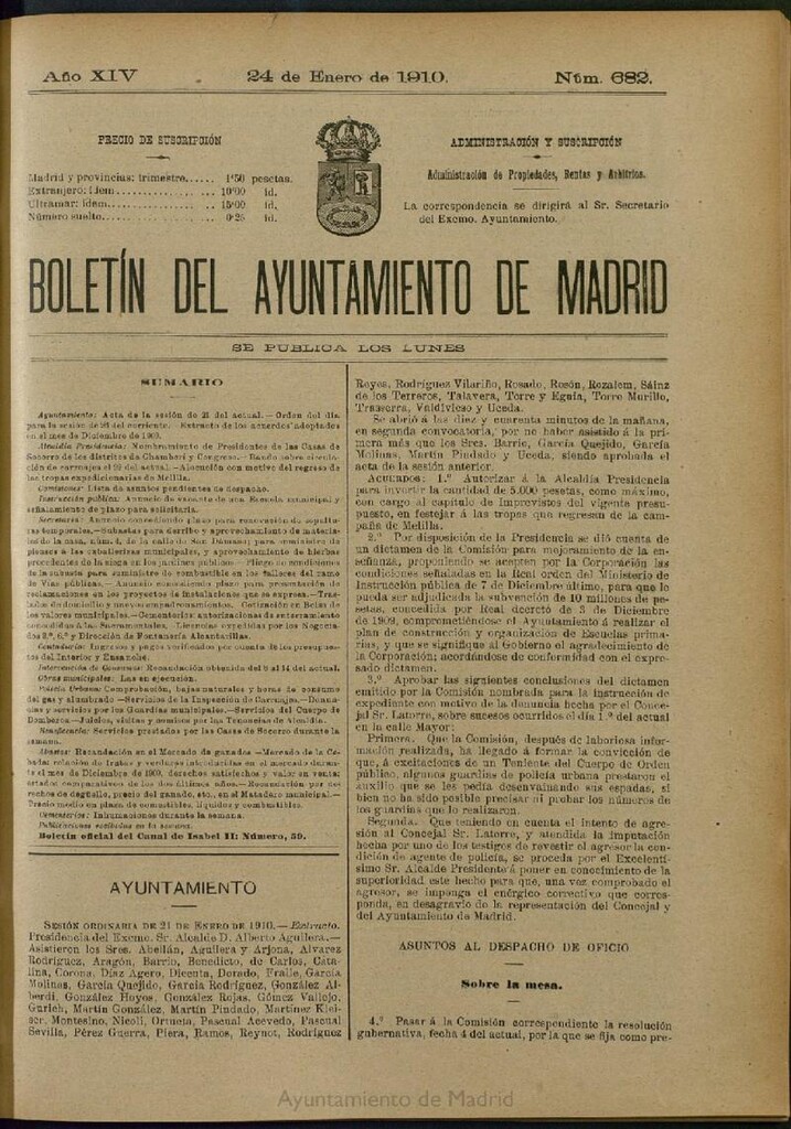 Miniatura de Boletín Oficial del Ayuntamiento de Madrid del 24 de enero de 1910, nº 682