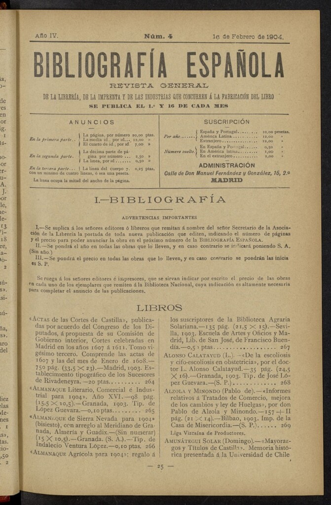 Miniatura de Bibliografía Española del 16 de febrero de 1904