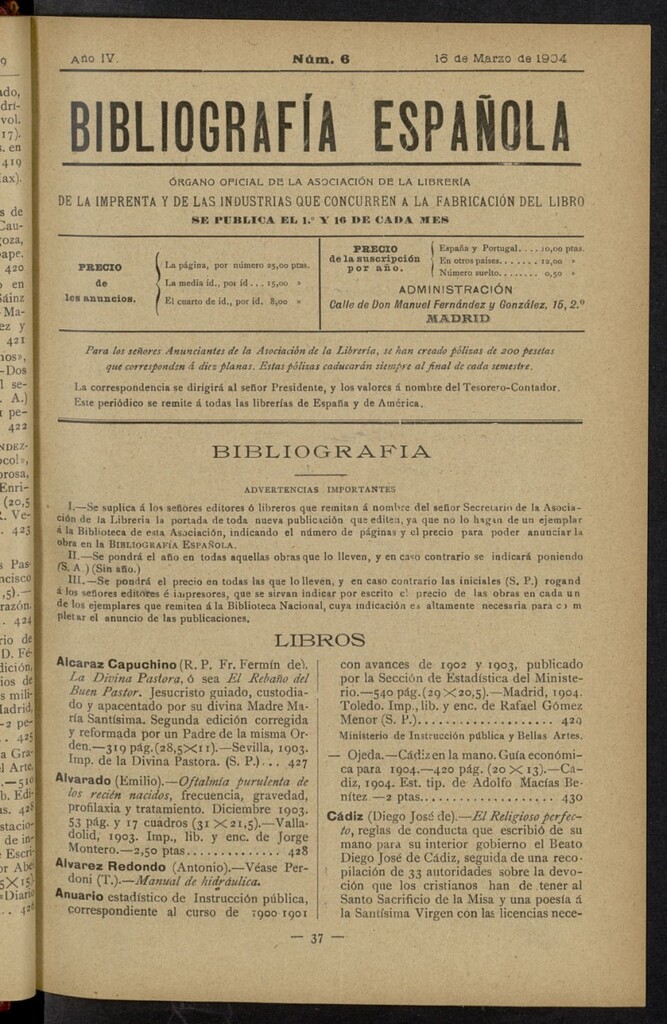 Miniatura de Bibliografía Española del 16 de marzo de 1904