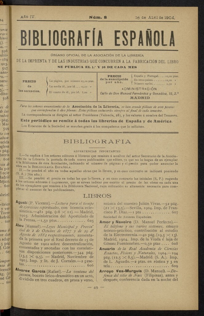 Miniatura de Bibliografía Española del 16 de abril de 1904