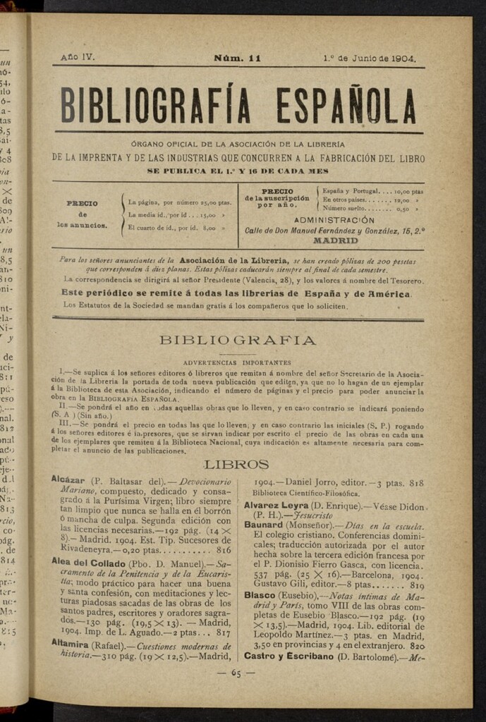 Miniatura de Bibliografía Española del 1 de junio de 1904