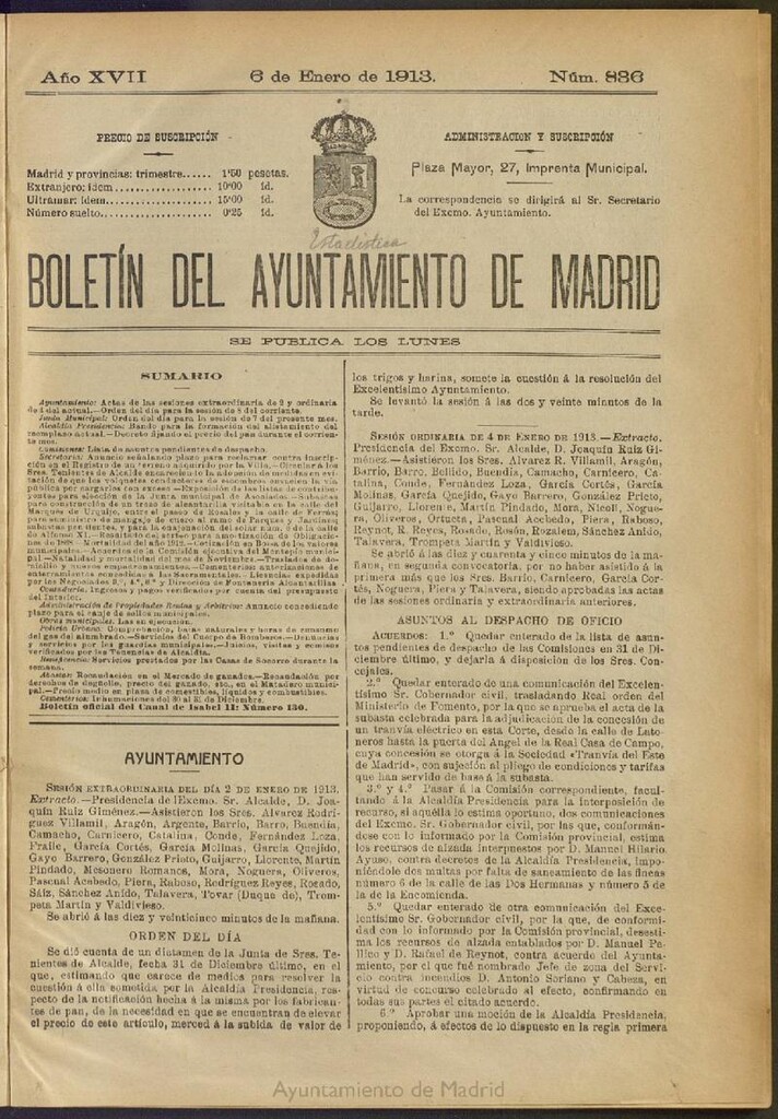 Miniatura de Boletín Oficial del Ayuntamiento de Madrid del 6 de enero de 1913, nº 836