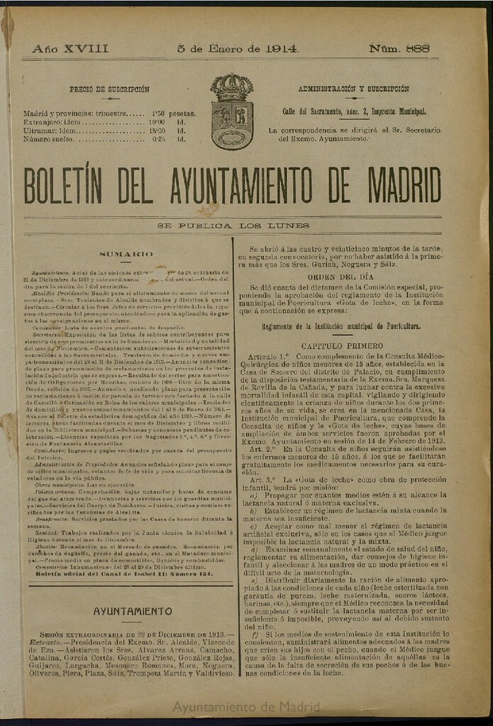 Miniatura de Boletín Oficial del Ayuntamiento de Madrid del 5 de enero de 1914, nº 888