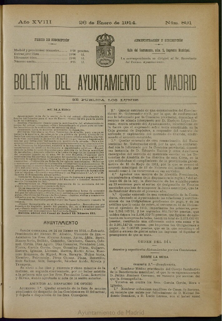 Miniatura de Boletín Oficial del Ayuntamiento de Madrid del 26 de enero de 1914, nº 891