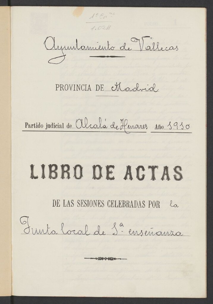 Miniatura de Ayuntamiento de Vallecas. Libros de actas de las sesiones celebradas por la Junta Local de 1ª enseñanza.