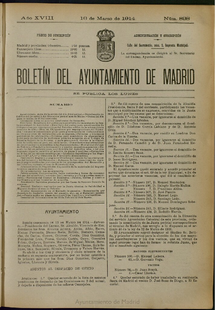 Miniatura de Boletín Oficial del Ayuntamiento de Madrid del 16 de marzo de 1914, nº 898