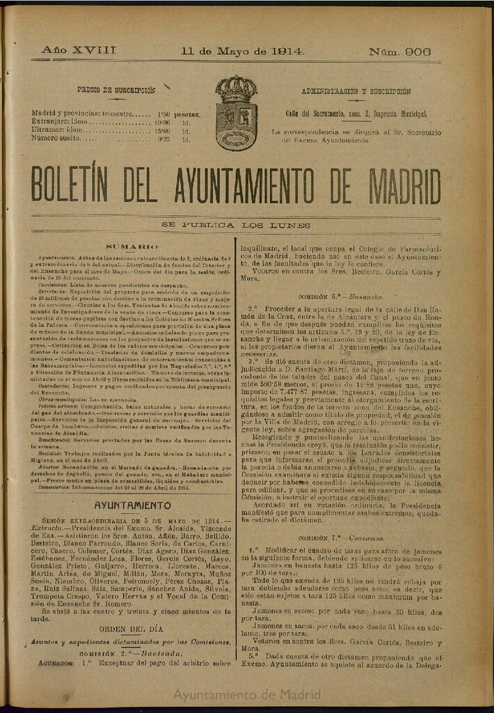 Miniatura de Boletín Oficial del Ayuntamiento de Madrid del 11 de mayo de 1914, nº 906