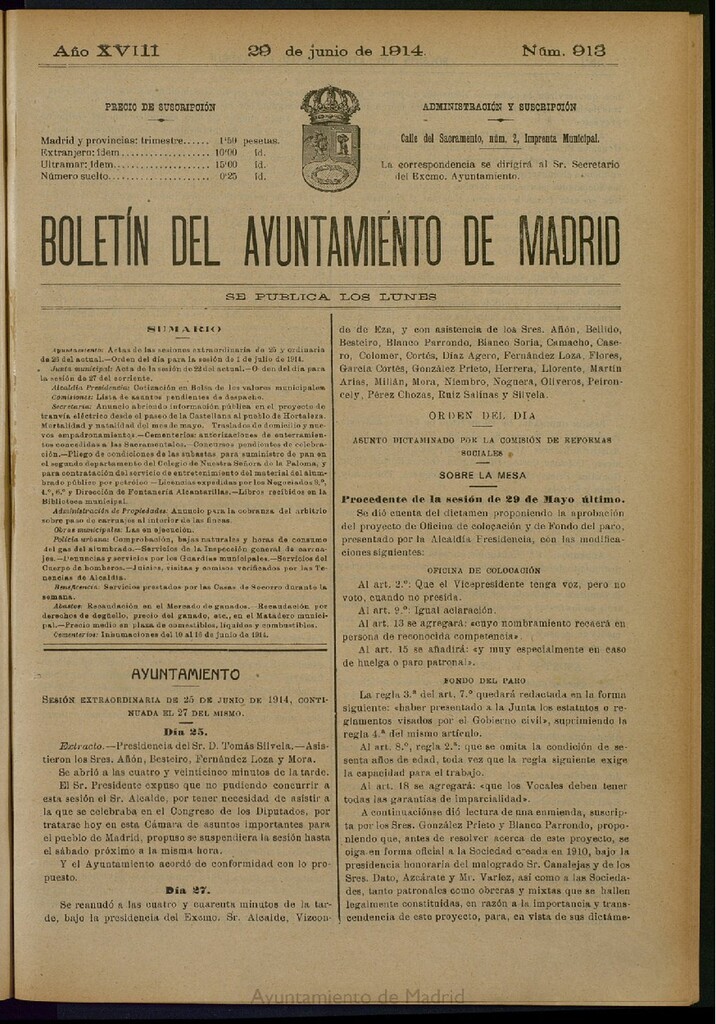 Miniatura de Boletín Oficial del Ayuntamiento de Madrid del 29 de junio de 1914, nº 913