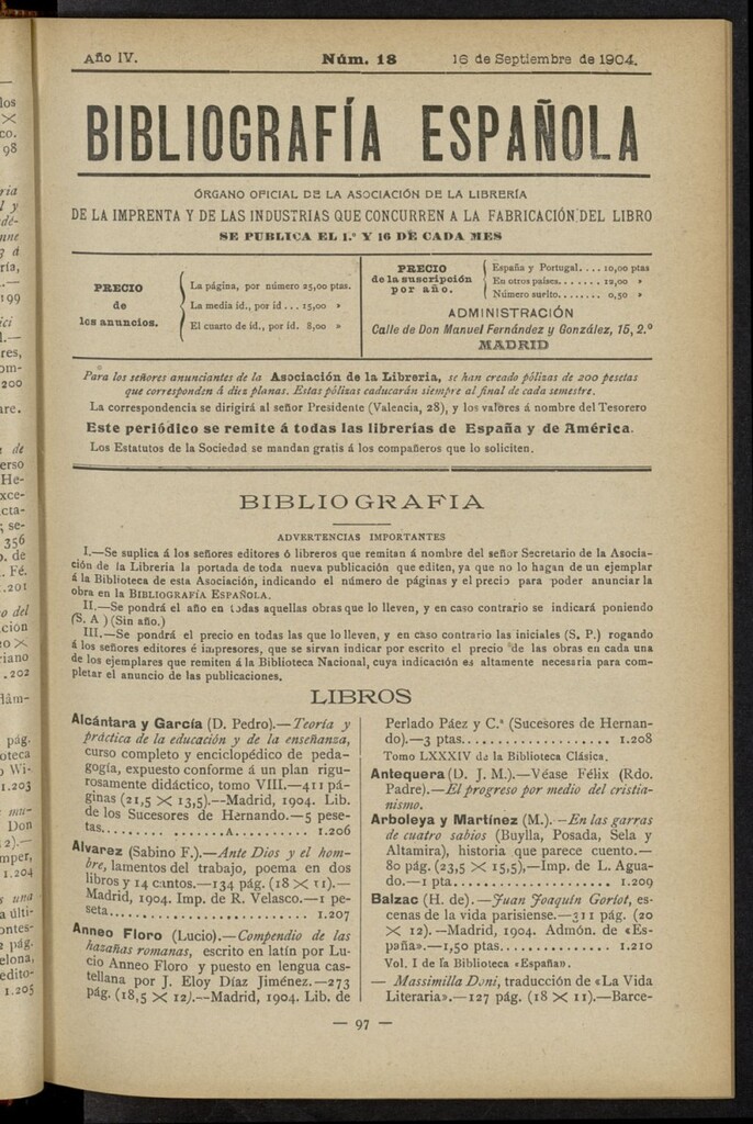 Miniatura de Bibliografía Española del 16 de septiembre de 1904