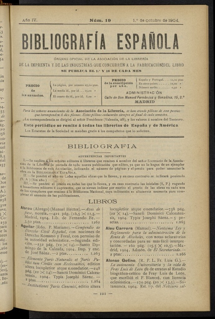 Miniatura de Bibliografía Española del 1 de octubre de 1904