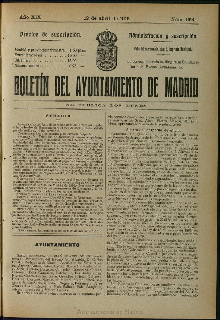 Miniatura de Boletín Oficial del Ayuntamiento de Madrid del 12 de abril de 1915, nº 954