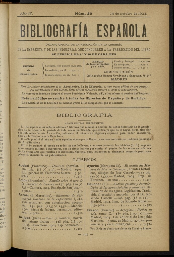 Miniatura de Bibliografía Española del 16 de octubre de 1904