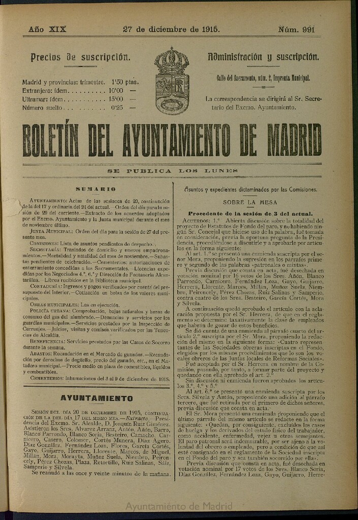 Miniatura de Boletín Oficial del Ayuntamiento de Madrid del 27 de diciembre de 1915, nº 991