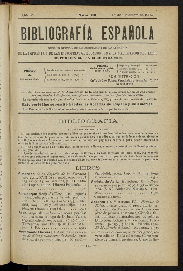 Miniatura de Bibliografía Española del 1 de diciembre de 1904