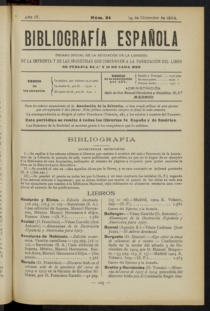 Miniatura de Bibliografía Española del 16 de diciembre de 1904