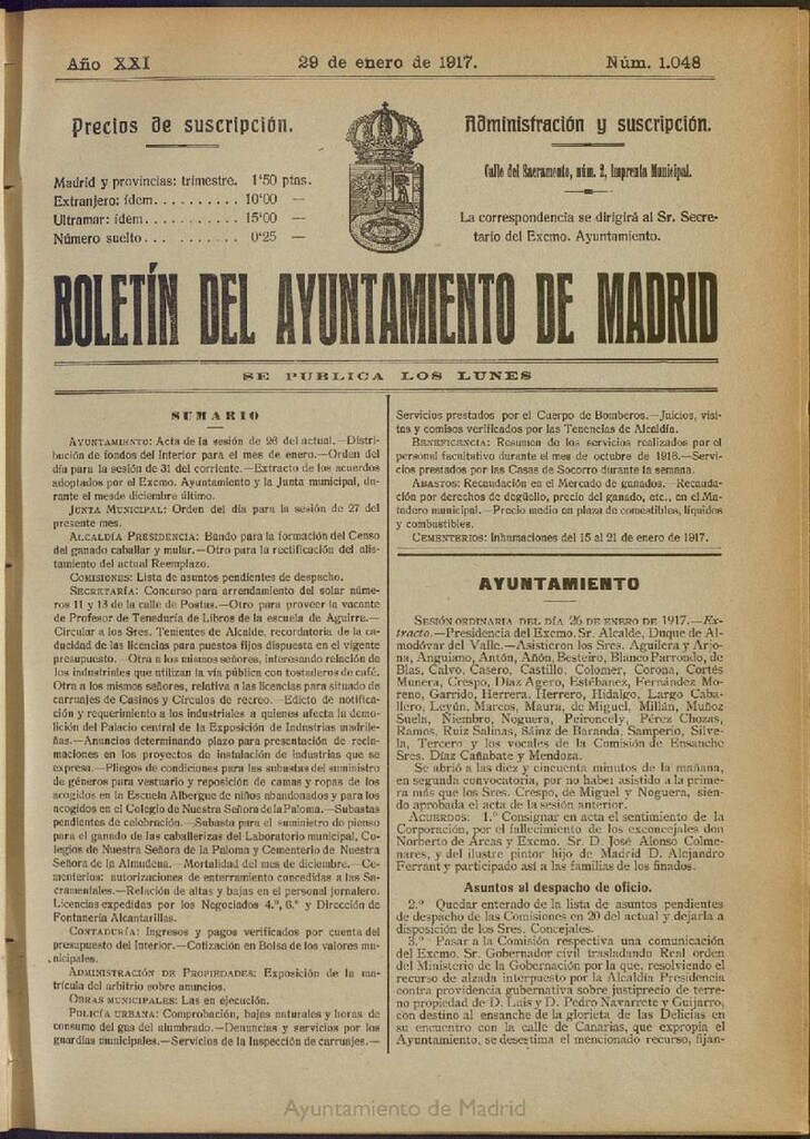 Miniatura de Boletín Oficial del Ayuntamiento de Madrid del 29 de enero de 1917, nº 1048