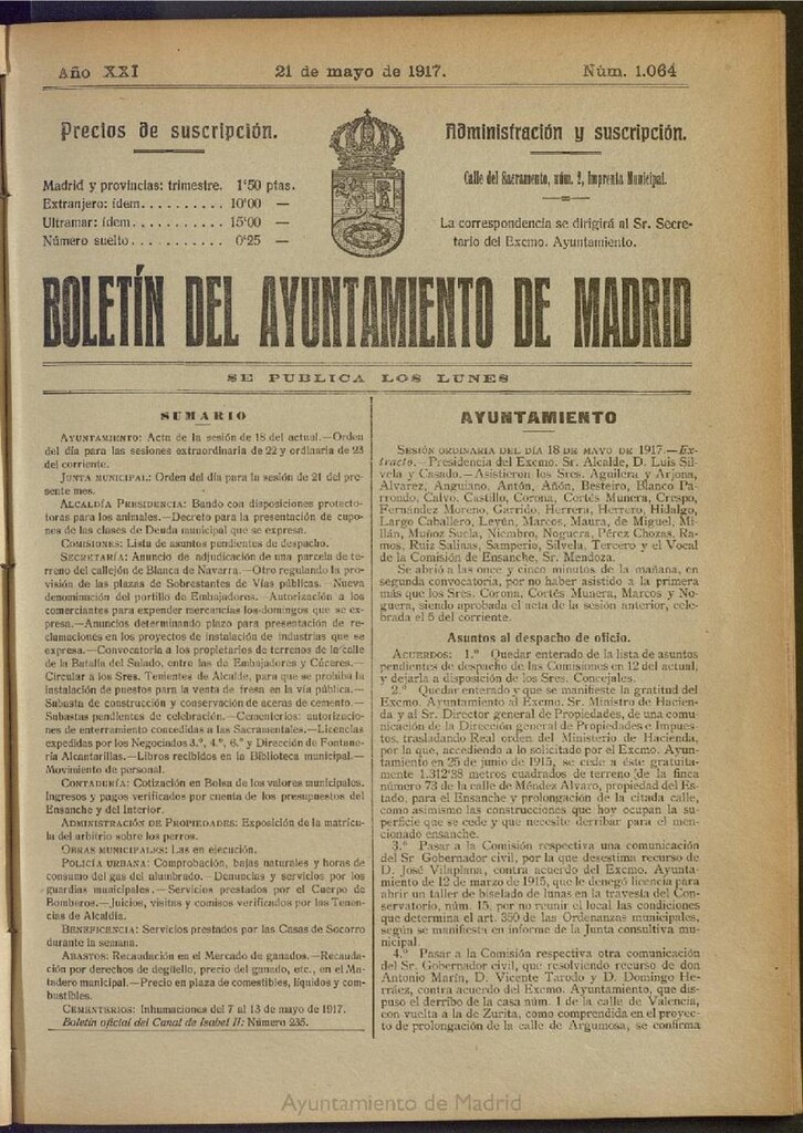Miniatura de Boletín Oficial del Ayuntamiento de Madrid del 21 de mayo de 1917, nº 1064