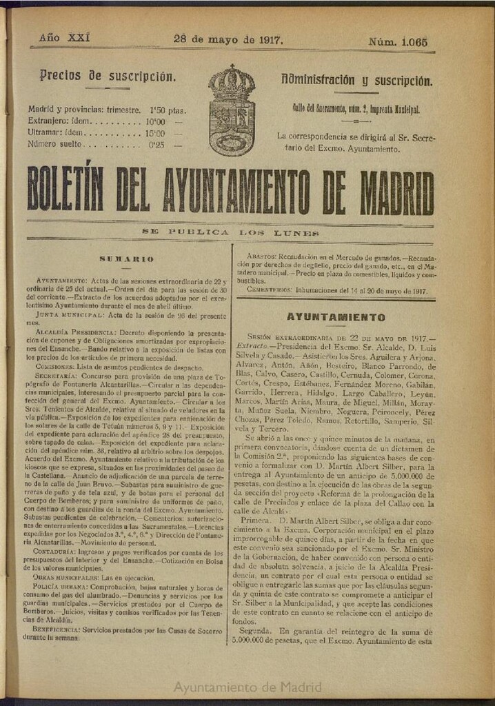 Miniatura de Boletín Oficial del Ayuntamiento de Madrid del 28 de mayo de 1917, nº 1065
