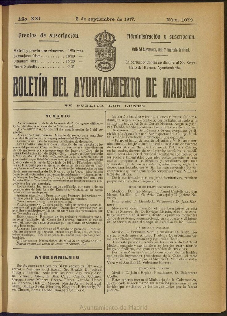 Miniatura de Boletín Oficial del Ayuntamiento de Madrid del 3 de septiembre de 1917, nº 1079