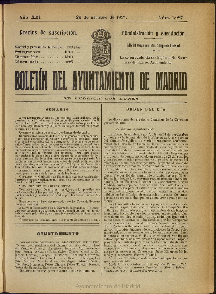 Miniatura de Boletín Oficial del Ayuntamiento de Madrid del 29 de octubre de 1917, nº 1087