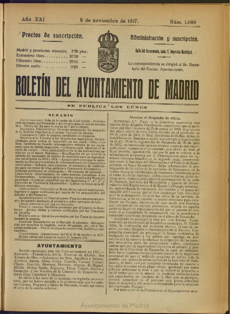 Miniatura de Boletín Oficial del Ayuntamiento de Madrid del 5 de noviembre de 1917, nº 1088