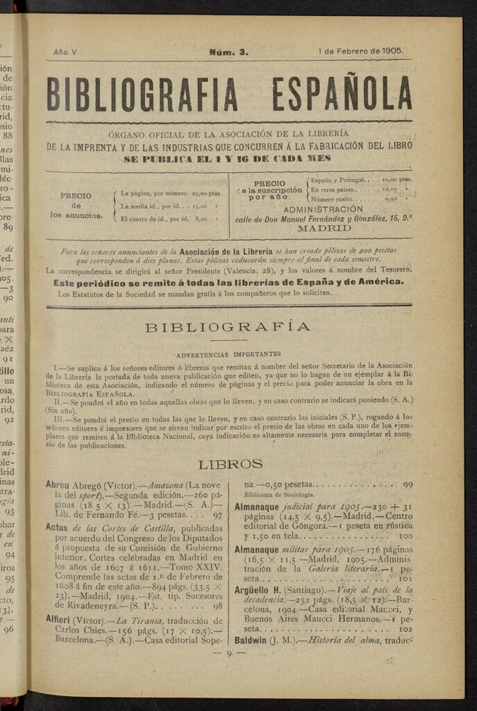 Miniatura de Bibliografía Española del 1 de febrero de 1905
