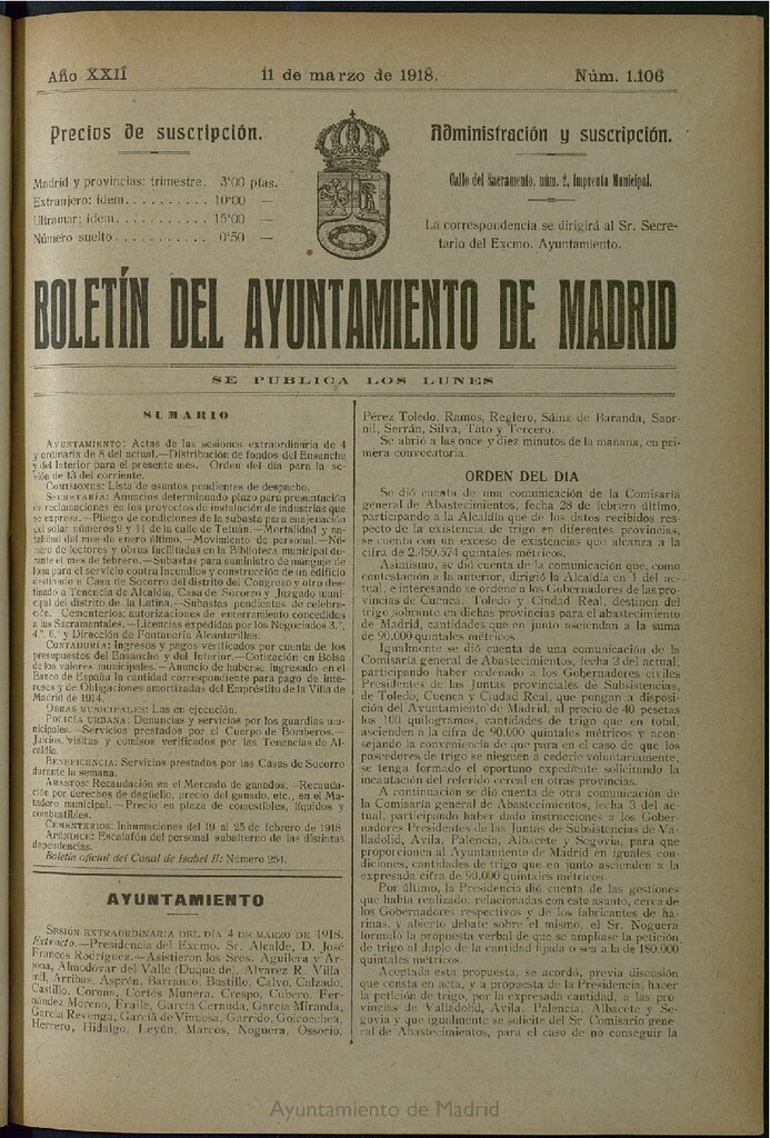 Miniatura de Boletín Oficial del Ayuntamiento de Madrid del 11 de marzo de 1918, nº 1106