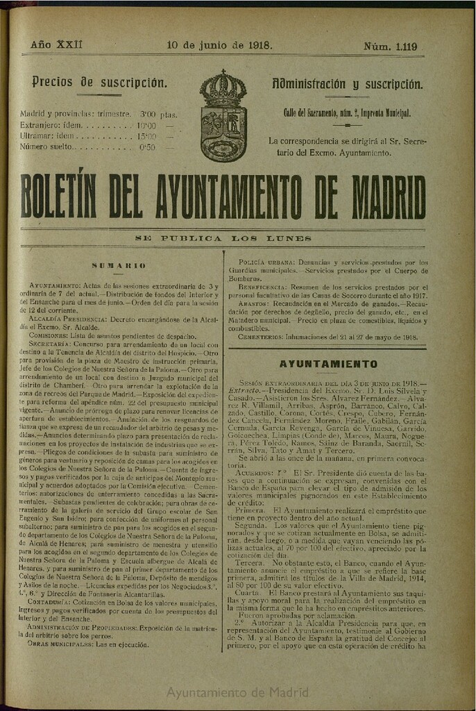 Miniatura de Boletín Oficial del Ayuntamiento de Madrid del 10 de junio de 1918, nº 1119