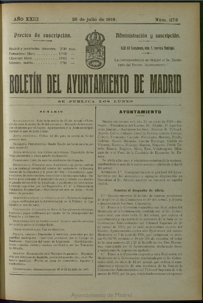 Miniatura de Boletín Oficial del Ayuntamiento de Madrid del 28 de julio de 1919, nº 1178