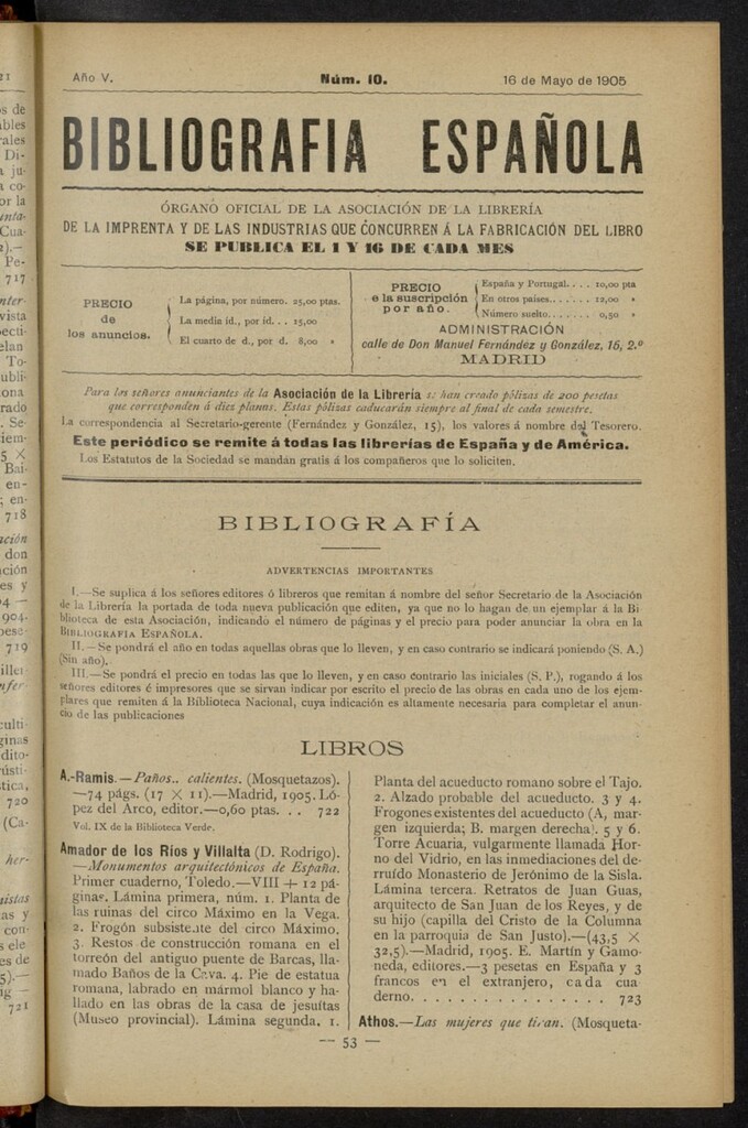 Miniatura de Bibliografía Española del 16 de mayo de 1905