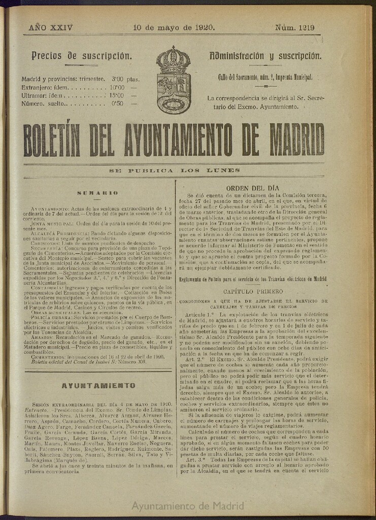 Miniatura de Boletín Oficial del Ayuntamiento de Madrid del 10 de mayo de 1920, nº 1219