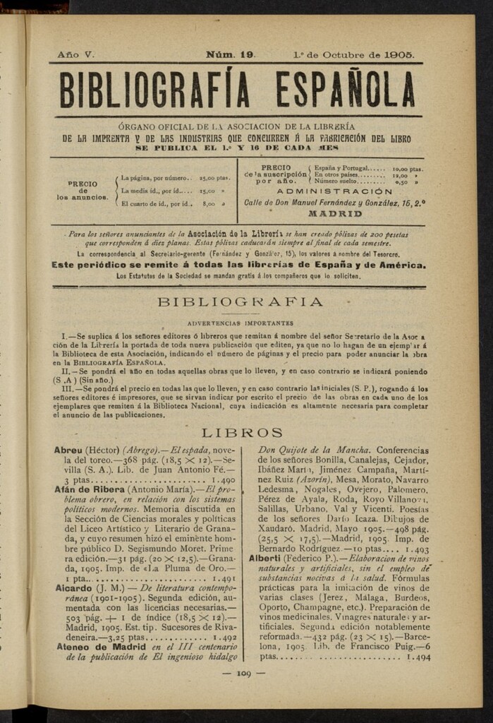 Miniatura de Bibliografía Española del 1 de octubre de 1905